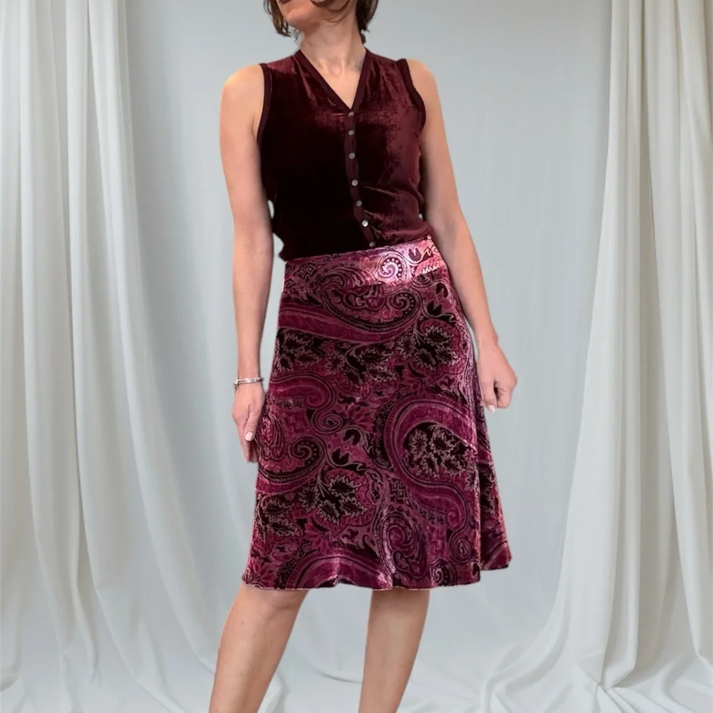 Banana Republic Paisley Pink Velvet Skirt Y2K - Picture 1 of 12